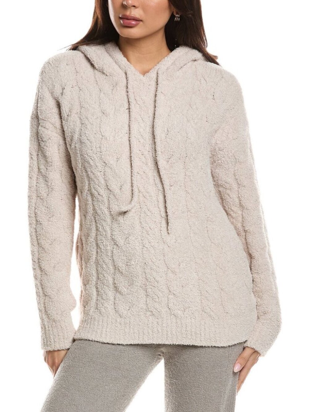 Barefoot Dreams NWT Cozychic Cable Teddy Pullover Sweater in 'Stone' Tan Size 1X